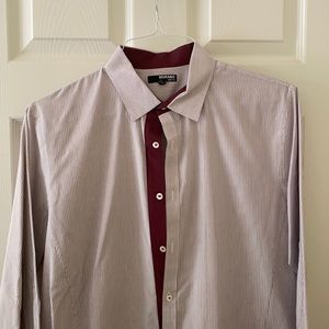 Murano Slim Fit Dress Shirt Burgundy Pink Stripe